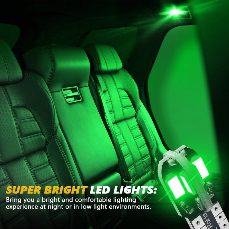 Hbxdeco 10PCS T10 LED Bulb, 12V 8000K Super Bright LED Light Bulb, 5730 8SMD Replacement Bulbs for Read Lights License Plate Lights Roof Lights Trunk Light, Universal Car Accessories (Green) - Image 3
